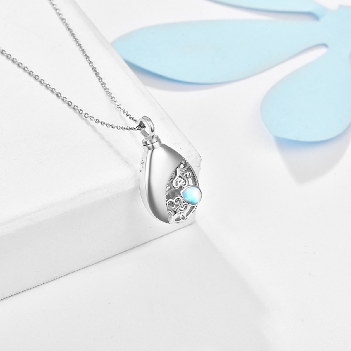 Sterling Silver Drop Moonstone Urn ketting voor as voor vrouwen-4