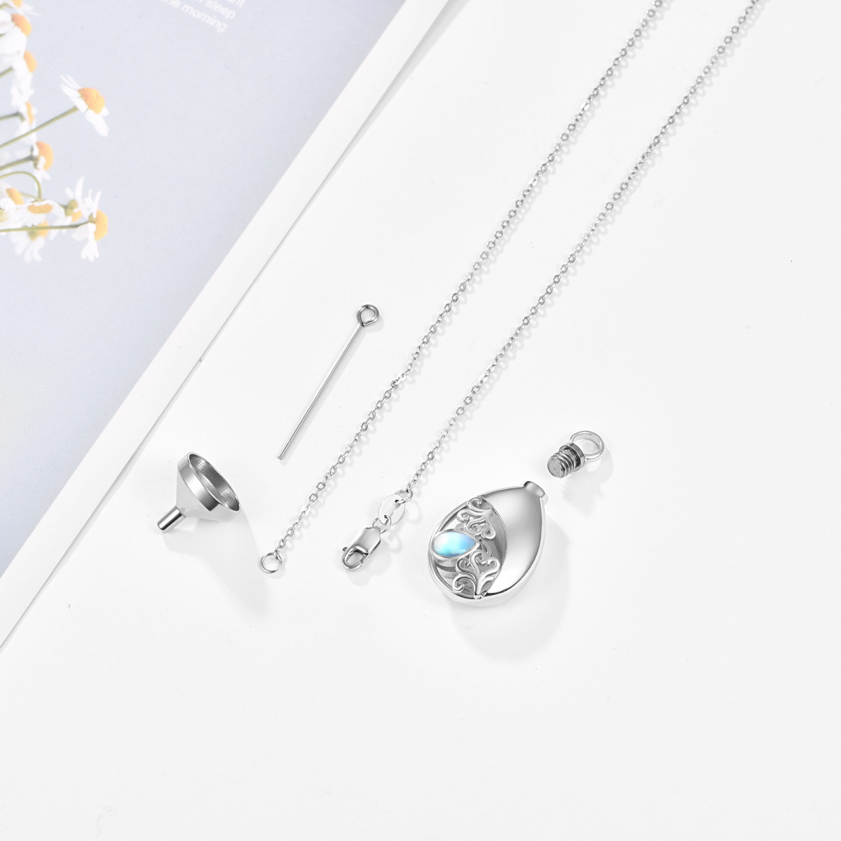 Sterling Silver Drop Moonstone Urn ketting voor as voor vrouwen-5