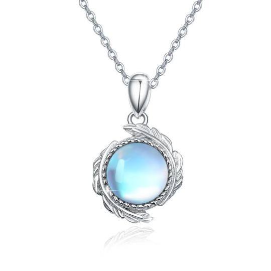 Collana con ciondolo a forma di piuma in pietra lunare in argento sterling