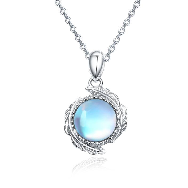 Collana con ciondolo a forma di piuma in pietra lunare in argento sterling-11