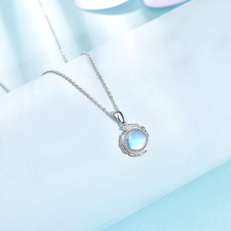 قلادة من الفضة الإسترلينية مرصعة بحجر القمر وريشة-3