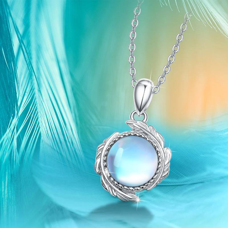 قلادة من الفضة الإسترلينية مرصعة بحجر القمر وريشة-5