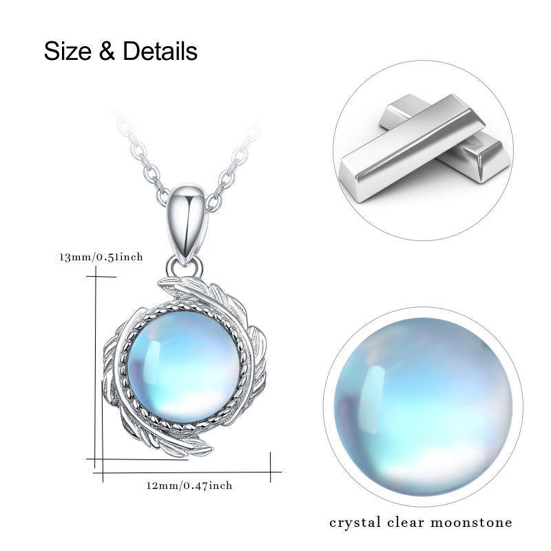 قلادة من الفضة الإسترلينية مرصعة بحجر القمر وريشة-7