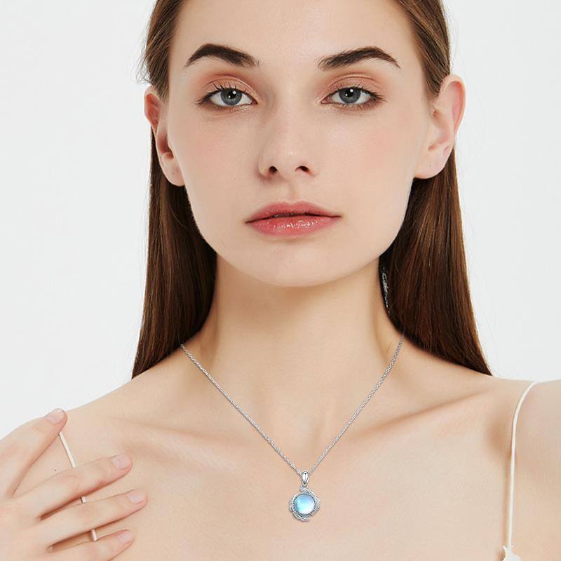 قلادة من الفضة الإسترلينية مرصعة بحجر القمر وريشة-8