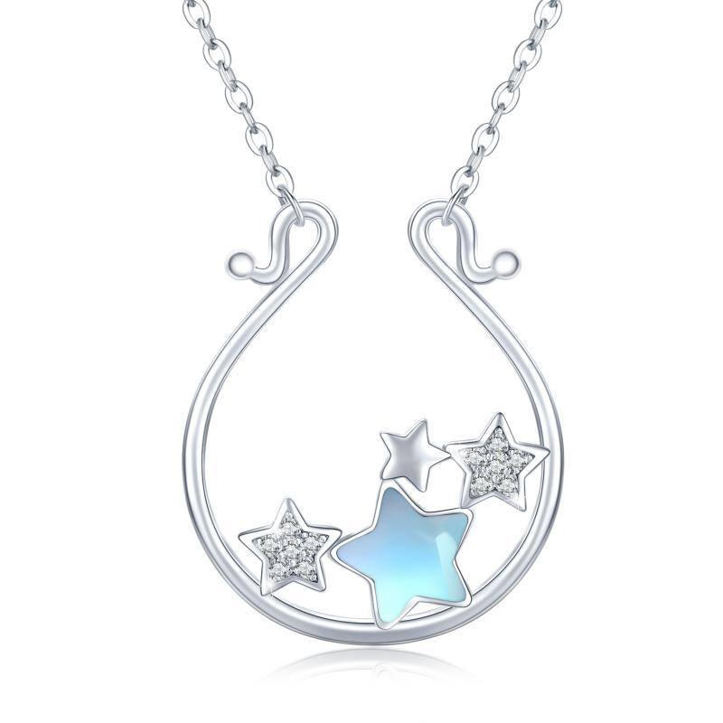 Sterling Silver Moonstone Five-pointed Star Pendant Necklace-1