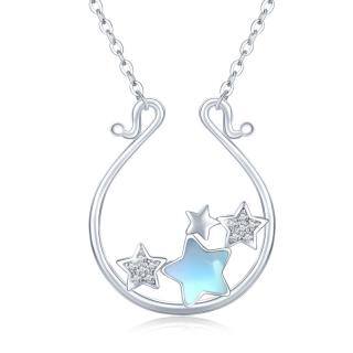 Sterling Silver Moonstone Five-pointed Star Pendant Necklace-52