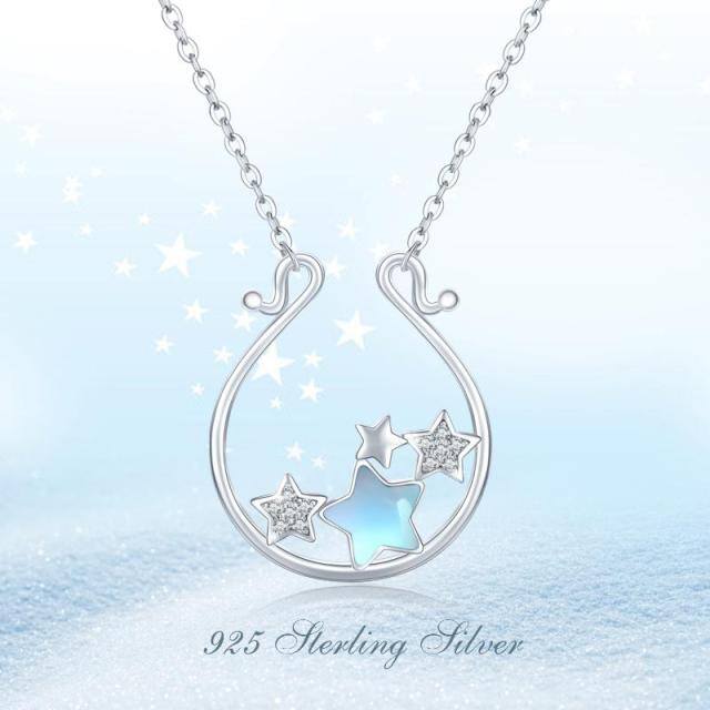 Sterling Silver Moonstone Five-pointed Star Pendant Necklace-4