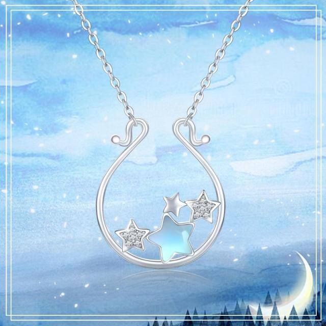 Collar de plata de ley con piedra de luna y estrella de cinco puntas-5