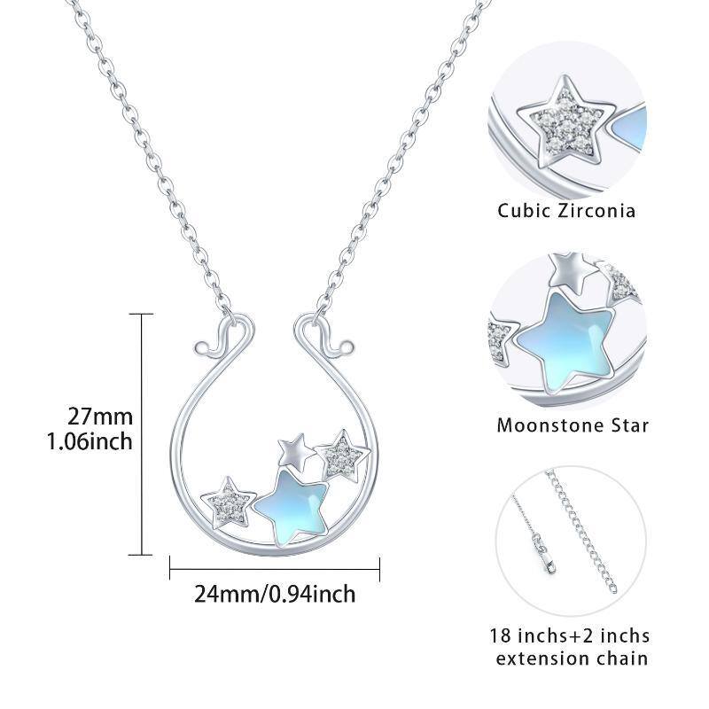 Sterling Silver Moonstone Five-pointed Star Pendant Necklace-6