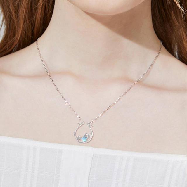 Collar de plata de ley con piedra de luna y estrella de cinco puntas-7