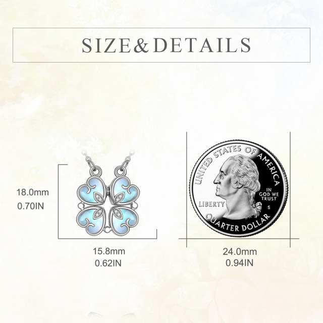 Sterling Silber Cubic Zirkonia & Mondstein vierblättrige Kleeblatt & Herz Anhänger Halsket-5