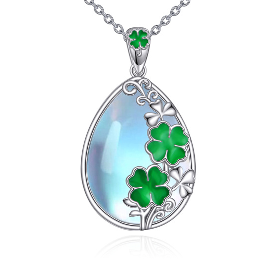 Sterling Silver Moonstone Four Leaf Clover Pendant Necklace