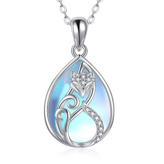 Sterling Silver Moonstone Fox Pendant Necklace-17