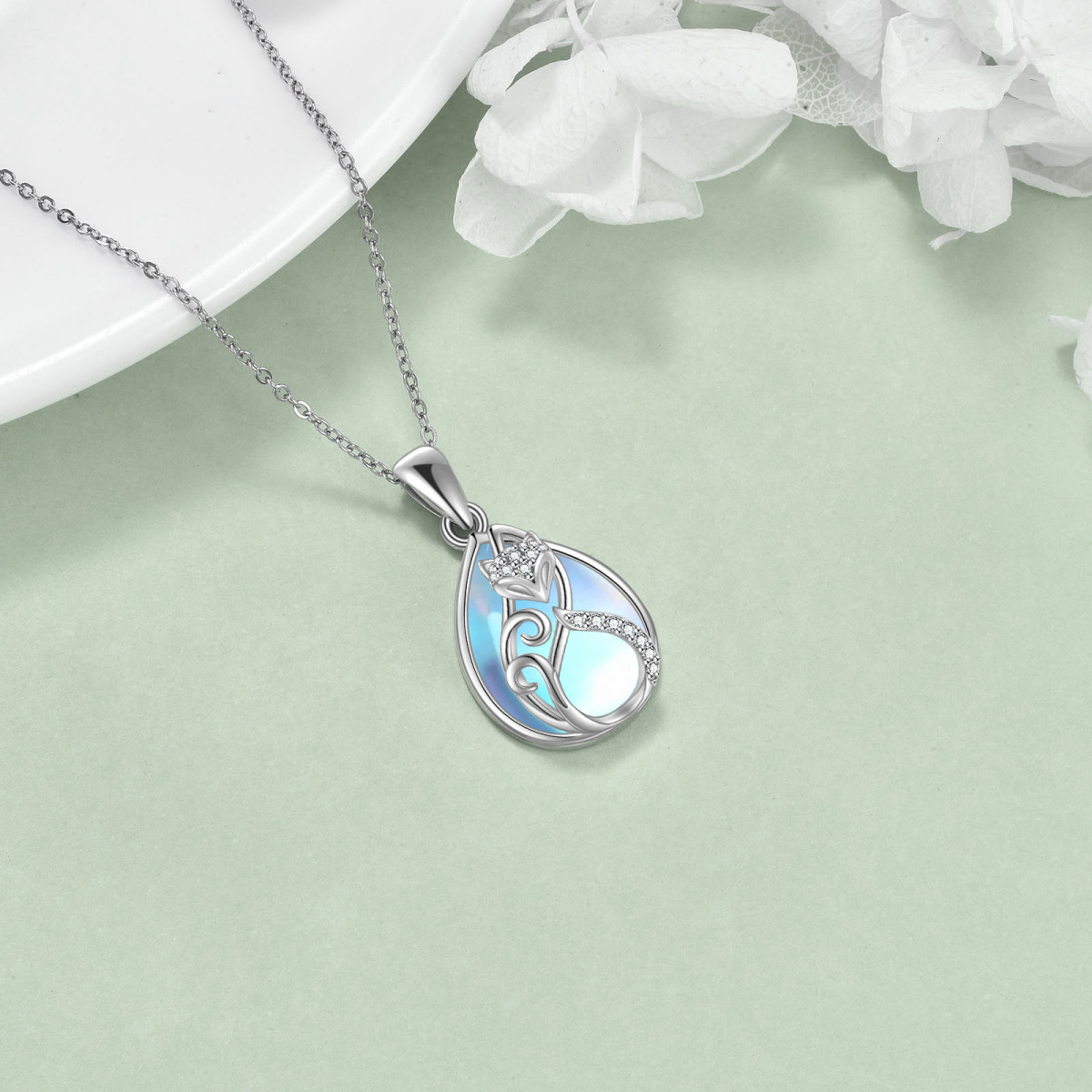 Collier en argent sterling avec pendentif renard en pierre de lune-4