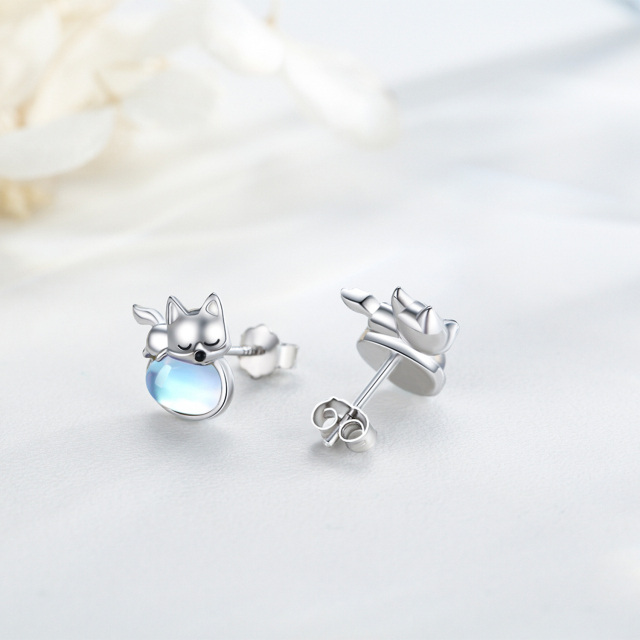 Sterling Silver Moonstone Fox Stud Earrings-4