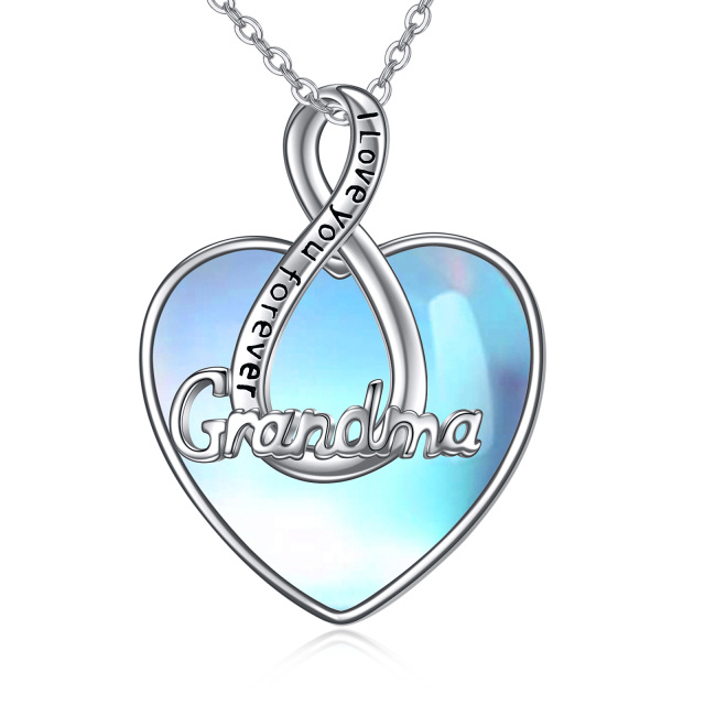 Collana con ciondolo a cuore e nonna in pietra di luna in argento sterling con parola incisa-1