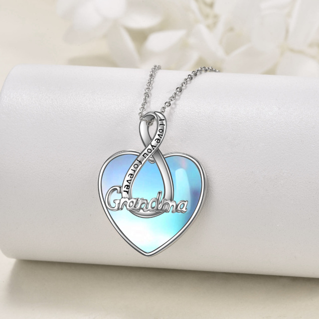 Sterling Silver Moonstone Grandmother & Heart Pendant Necklace with Engraved Word-3