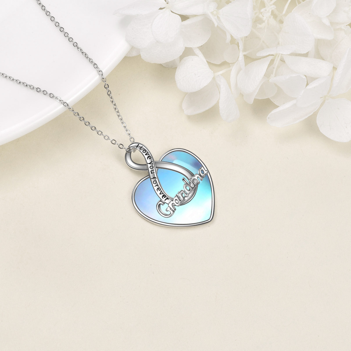 Collier en argent sterling avec pendentif grand-mère et coeur en pierre de lune avec mot g-4