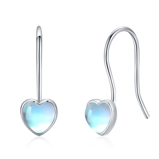 Sterling Silver Moonstone Heart Drop Earrings-5