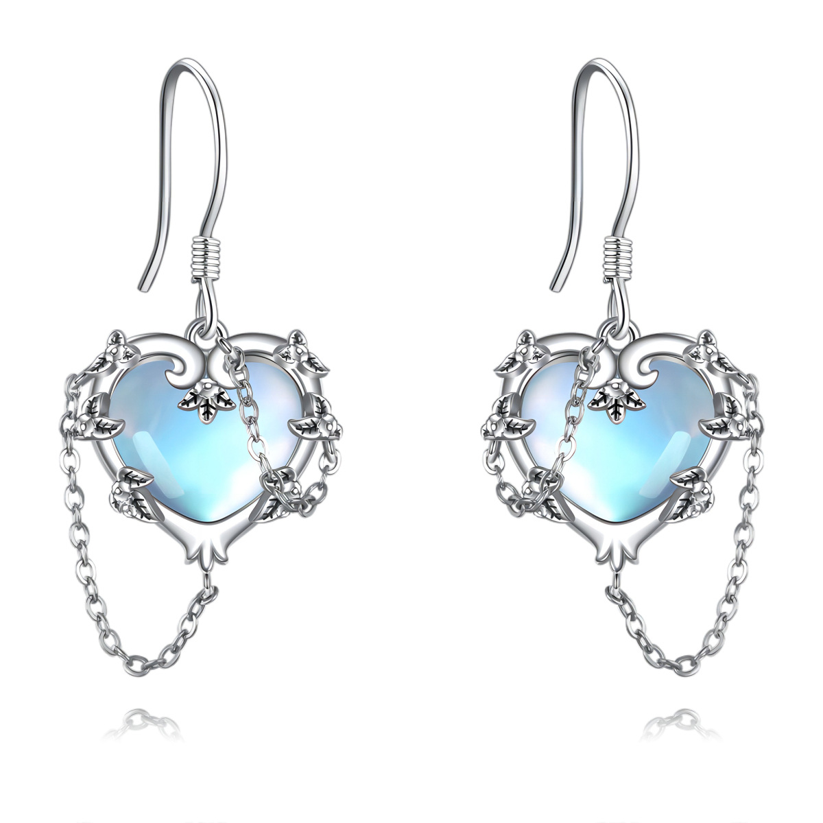 Sterling Silver Moonstone Heart Drop Earrings-1