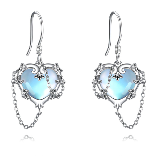 Sterling Silver Moonstone Heart Drop Earrings