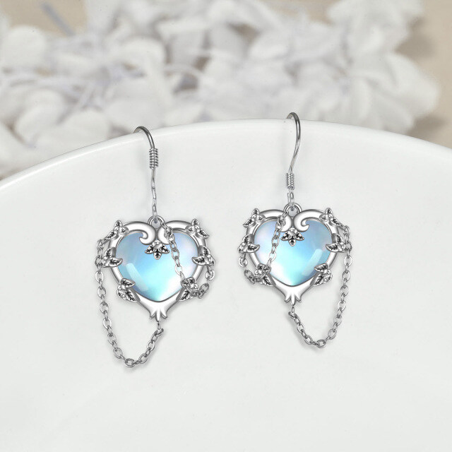 Sterling Silver Moonstone Heart Drop Earrings-3