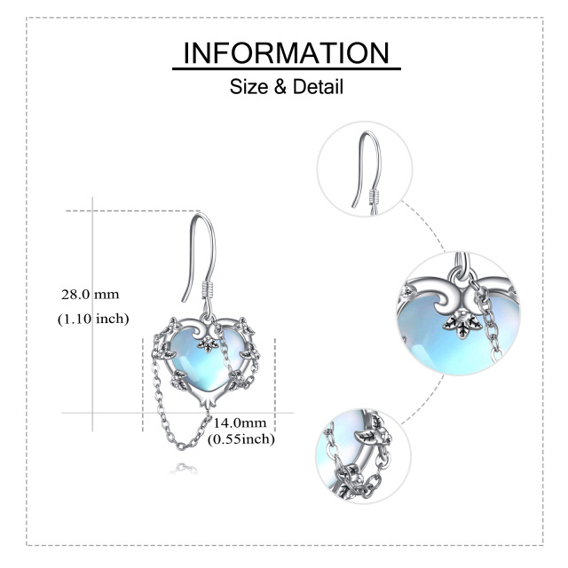 Sterling Silver Moonstone Heart Drop Earrings-5