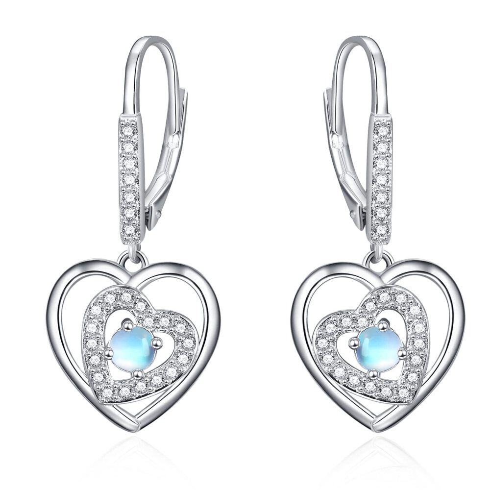 Sterling Silver Moonstone Heart Drop Earrings-1