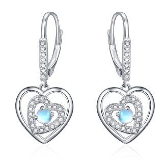 Sterling Silver Moonstone Heart Drop Earrings-2