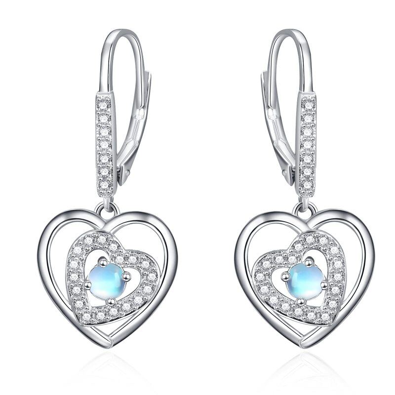 Sterling Silver Moonstone Heart Drop Earrings-20