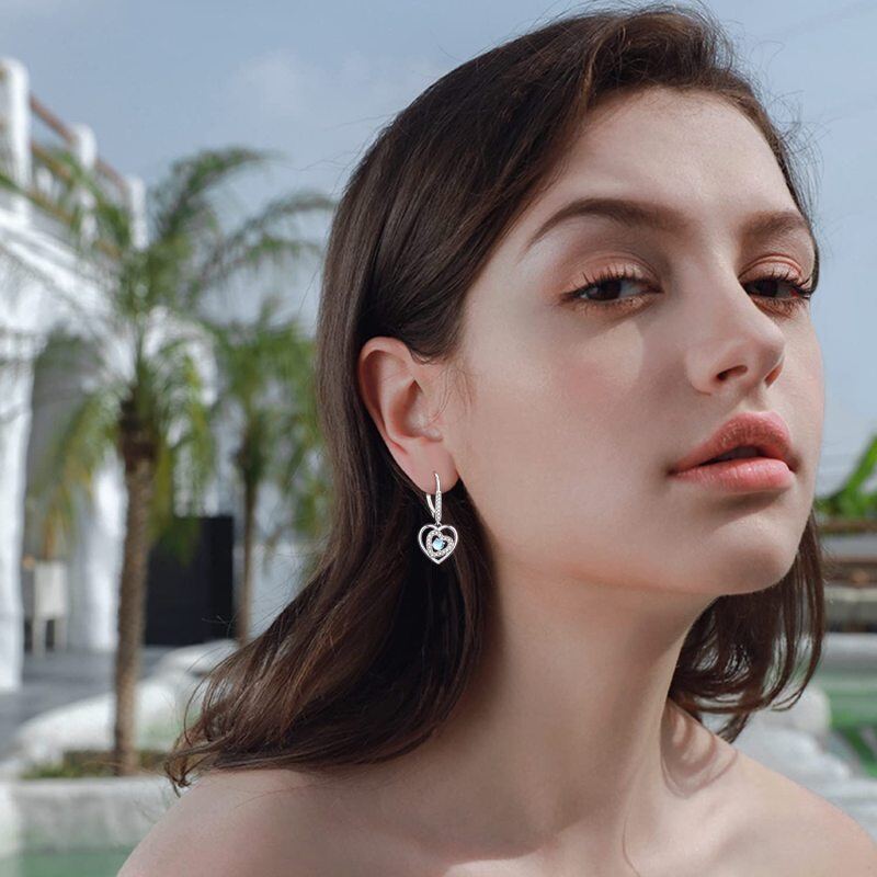 Sterling Silver Moonstone Heart Drop Earrings-2