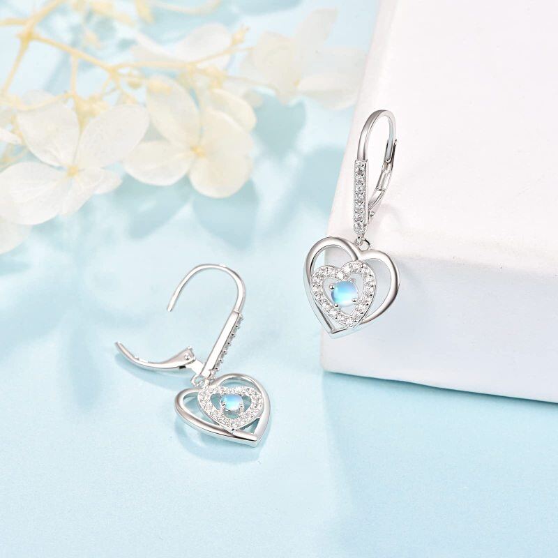 Sterling Silver Moonstone Heart Drop Earrings-3