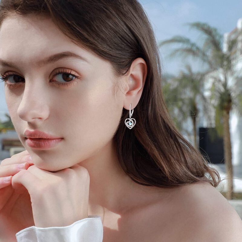 Sterling Silver Moonstone Heart Drop Earrings-4
