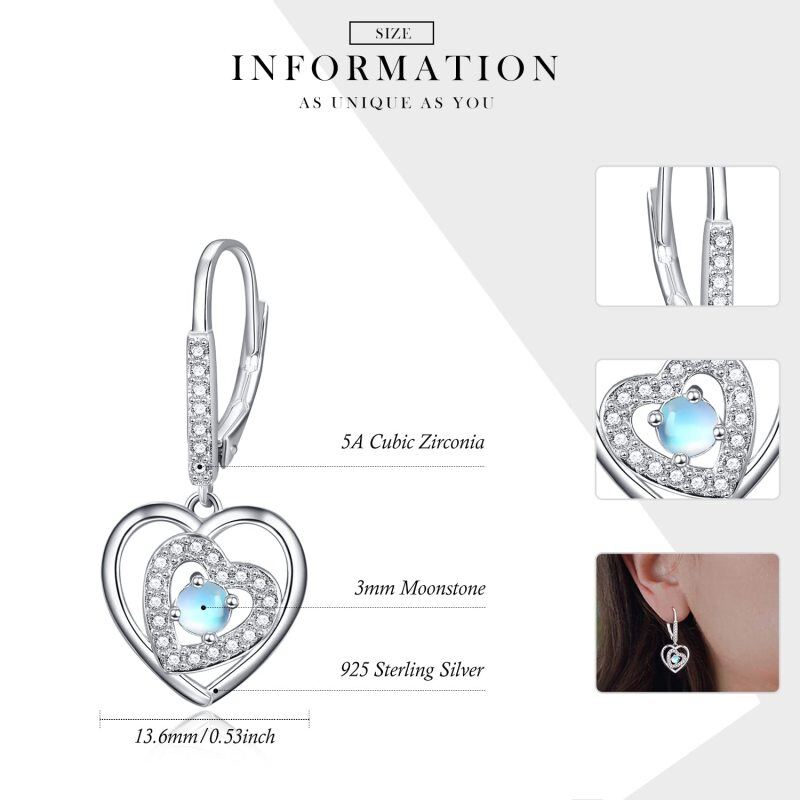 Sterling Silver Moonstone Heart Drop Earrings-5