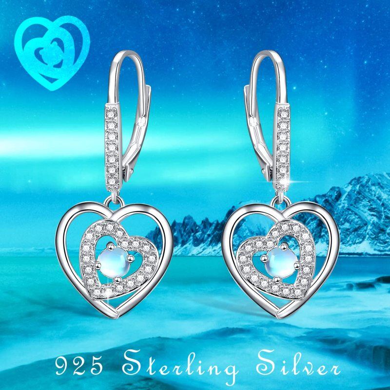 Sterling Silver Moonstone Heart Drop Earrings-6