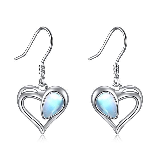 Pendientes de plata de ley con forma de corazón y piedra de luna