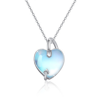 Sterling Silver Moonstone Heart Pendant Necklace-4