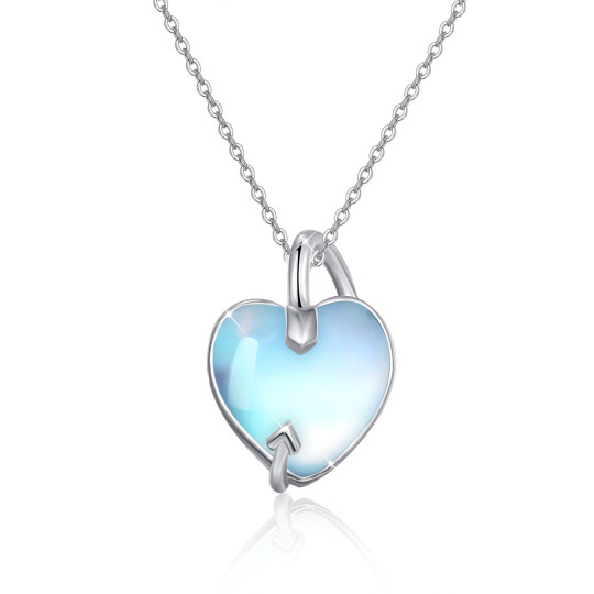 Collier en argent sterling avec pendentif en forme de coeur en pierre de lune