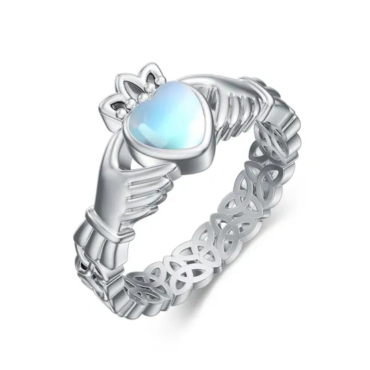 Anello con cuore in pietra di luna in argento sterling