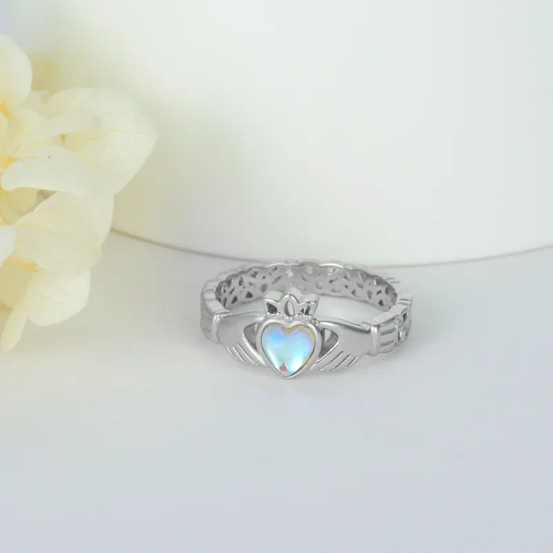 Sterling Silver Moonstone Heart Ring-3