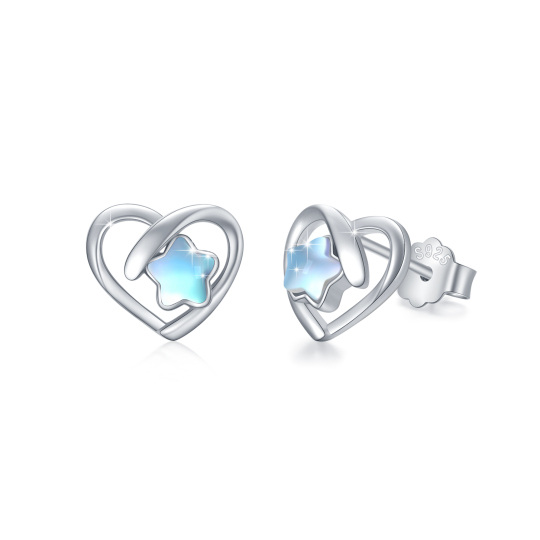 Sterling Silver Moonstone Heart Stud Earrings