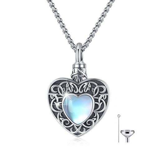 Collana con cuore in pietra di luna d'argento per le ceneri