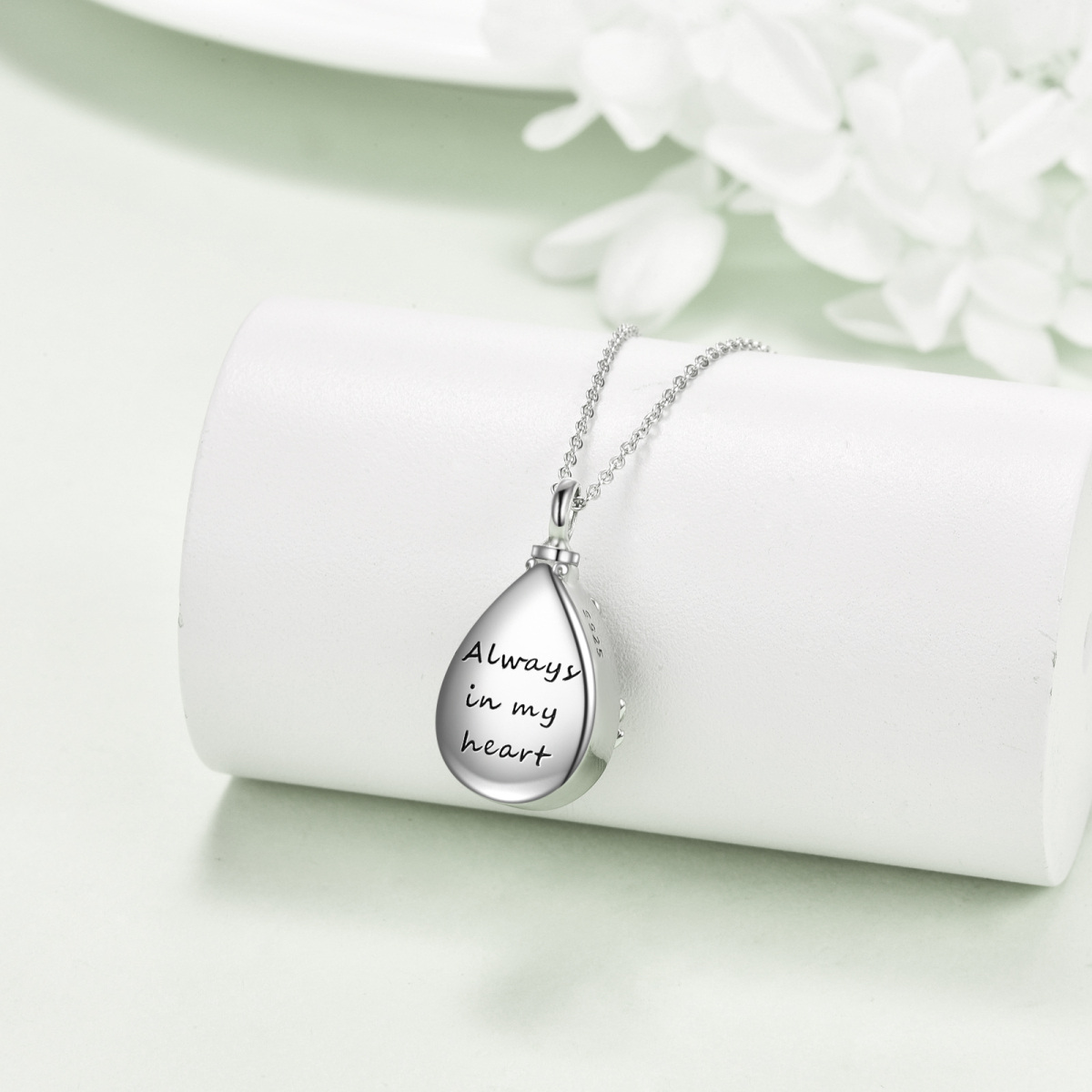 Sterling Silver Moonstone Hummingbird & Drop Shape Urn Necklace for Ashes with Engraved Word-4