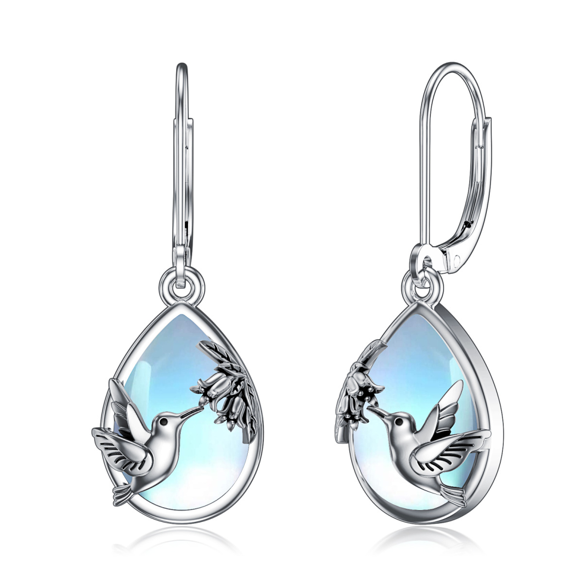 Boucles d'oreilles à levier en argent Sterling Moonstone Hummingbird-1