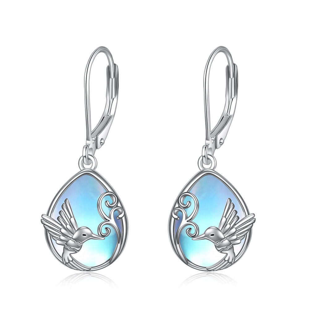 Orecchini a leva con colibrì in pietra di luna in argento sterling-1