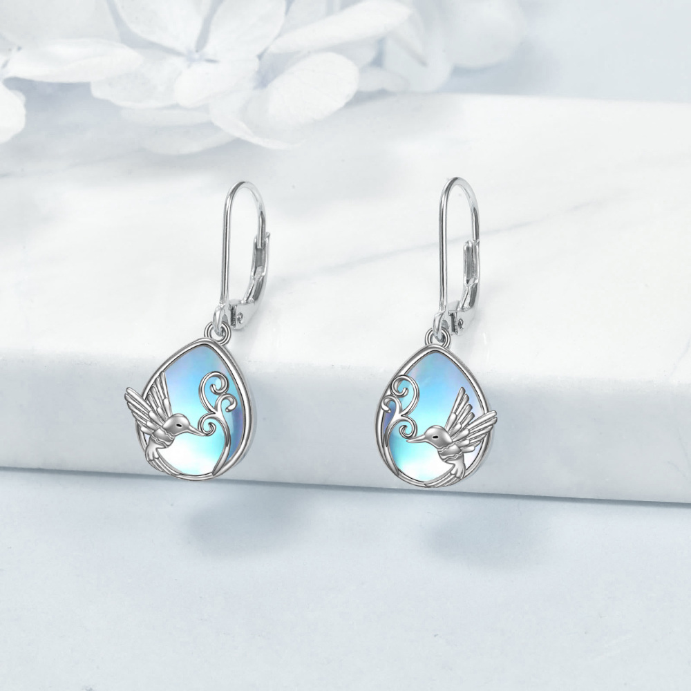 Orecchini a leva con colibrì in pietra di luna in argento sterling-3
