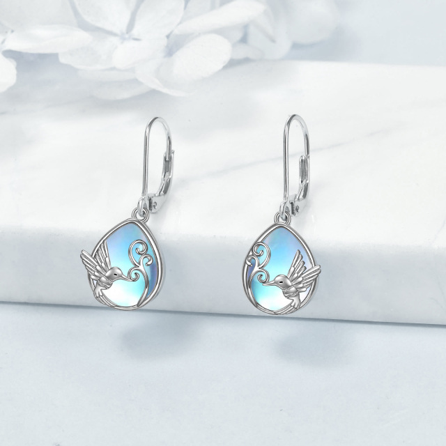 Sterling Silver Moonstone Hummingbird Lever-back Earrings-3