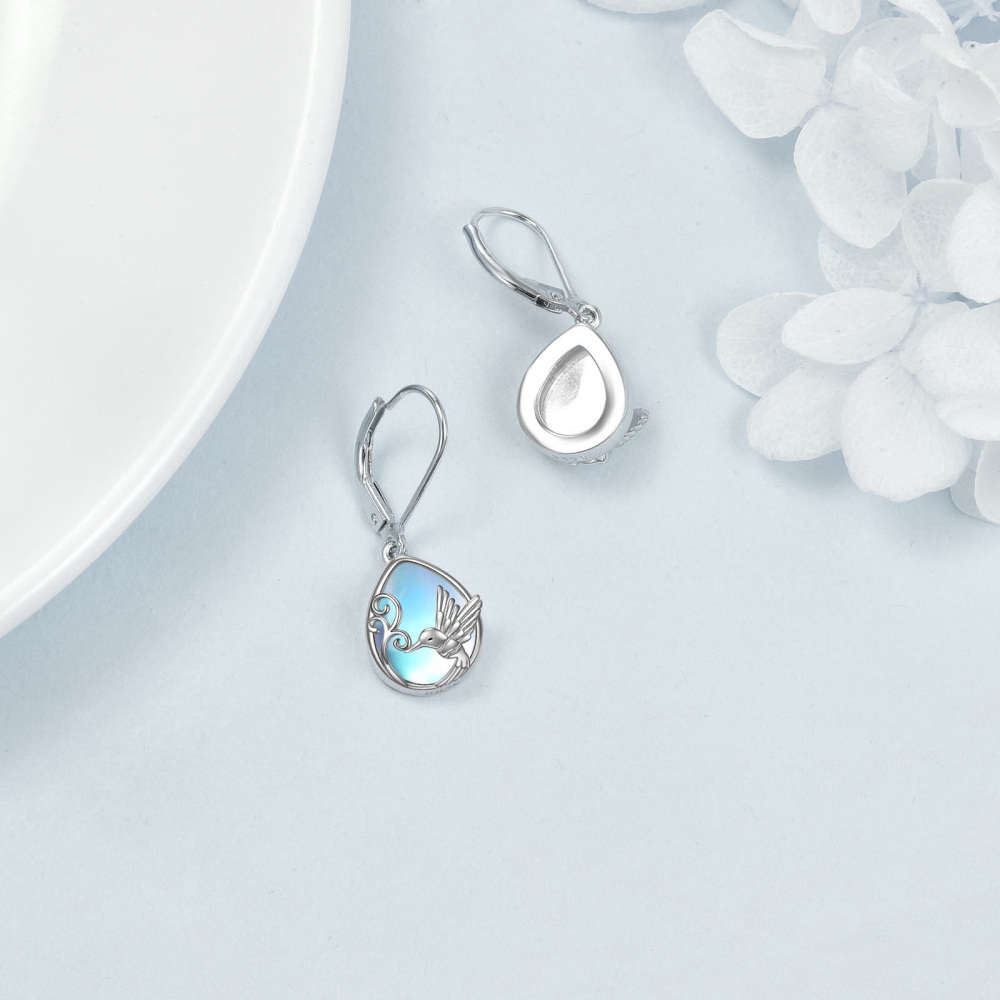 Orecchini a leva con colibrì in pietra di luna in argento sterling-4