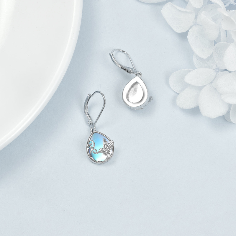 Brincos com fecho de alavanca em prata esterlina com pedra da lua e beija-flor-4