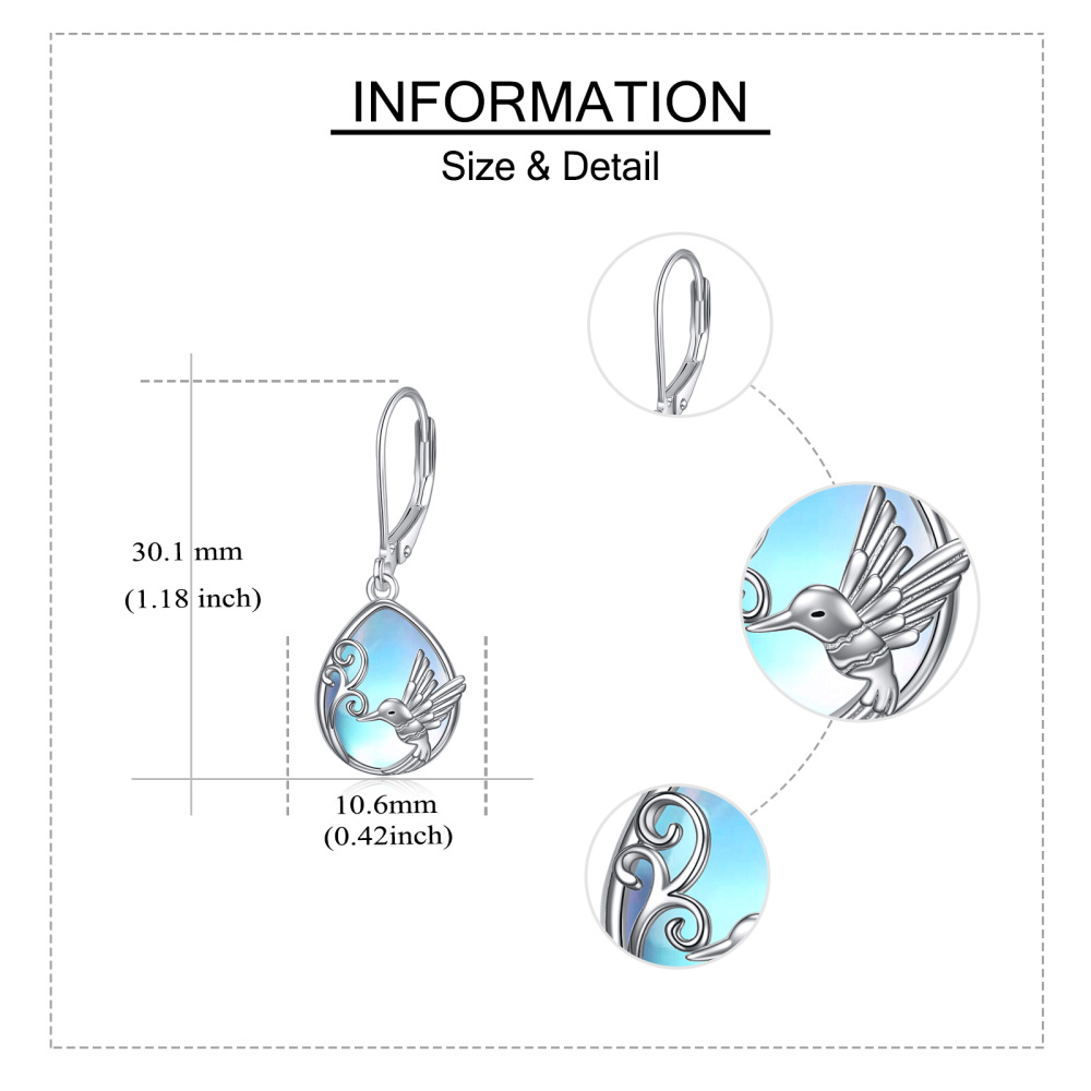 Orecchini a leva con colibrì in pietra di luna in argento sterling-5